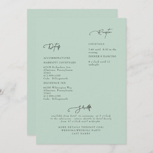 Sage Wedding Detail Uitnodiging (Voorkant / Achterkant)