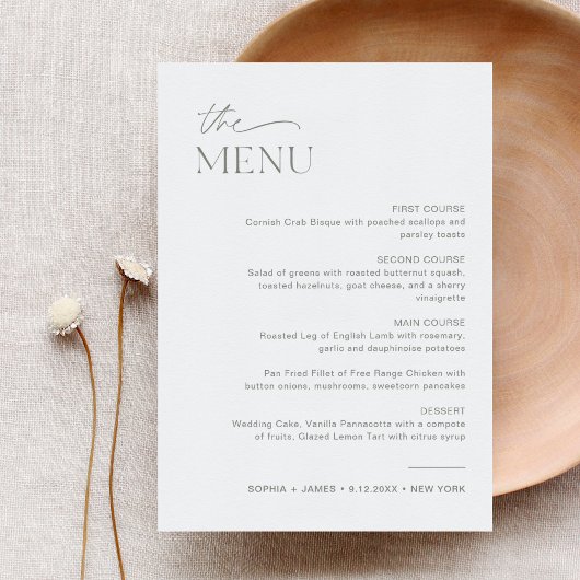 SAGE Wedding Dinner Menu 5x7 Kaart