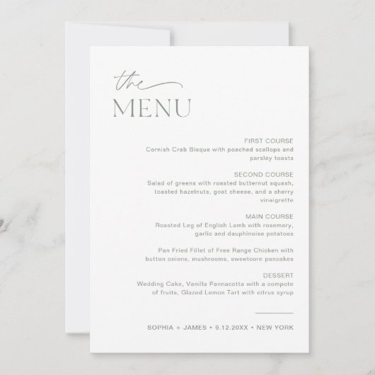 SAGE Wedding Dinner Menu 5x7 Kaart (Voorkant)