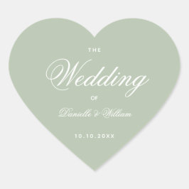 Sage Wedding Green Heart Elegant White Calligraphy Hart Sticker