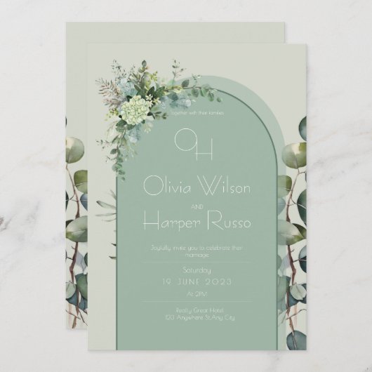 Sage Wedding Invitation Kaart (Voorkant / Achterkant)