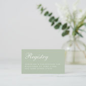 Sage Wedding Registry Elegant Script Simple Green Informatiekaartje (Staand voorkant)