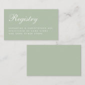 Sage Wedding Registry Elegant Script Simple Green Informatiekaartje (Voorkant / Achterkant)