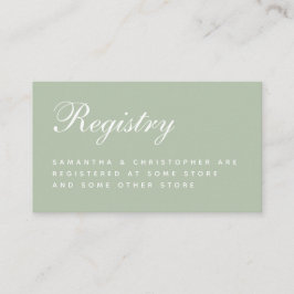 Sage Wedding Registry Elegant Script Simple Green Informatiekaartje