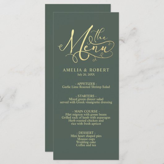 Sage Whimsical Elegant Gold Calligraphy Menu (Voorkant / Achterkant)