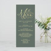 Sage Whimsical Elegant Gold Calligraphy Menu (Staand voorkant)