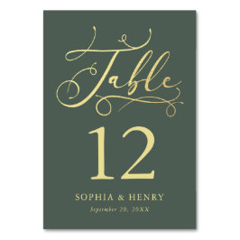 Sage Whimsical Gold Calligraphy Table Number Kaart