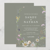Sage Whimsical Wildflower Botanische bruiloft Kaart (Voorkant / Achterkant)