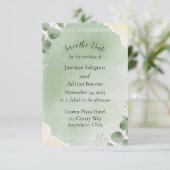 Sage Whisper Botanical Save the Date Cards (Staand voorkant)
