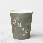 Sage Whisper Groene Bloemen Krans Bruiloft Monogra Papieren Bekers