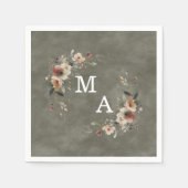 Sage Whisper Groene Bloemen Krans Bruiloft Monogra Servet (Voorkant)