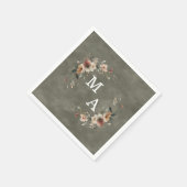 Sage Whisper Groene Bloemen Krans Bruiloft Monogra Servet (Hoek)