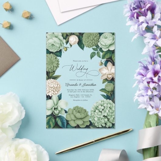 Sage Whisper, Linen Ivory & Olive Mist Wedding Acryl Uitnodigingen (Insitu (Huwelijk))