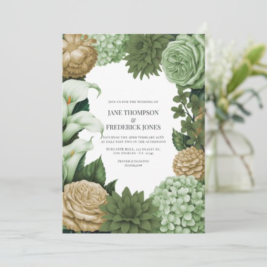 Sage Whisper, Olive Quartz & Dune Wheat Wedding Kaart (Staand voorkant)