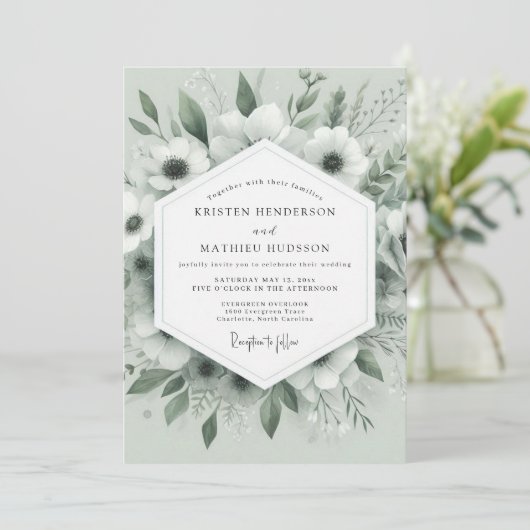 Sage Whispering Anemone Wedding Kaart (Staand voorkant)