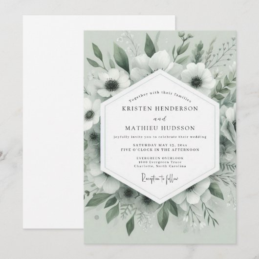 Sage Whispering Anemone Wedding Kaart (Voorkant / Achterkant)