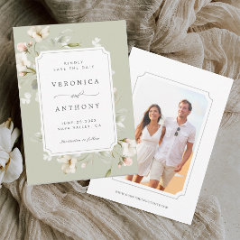 Sage White Blush Elegant Floral Wedding Foto Save The Date