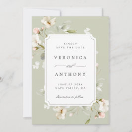 Sage White Blush Elegant Floral Wedding Foto Save The Date