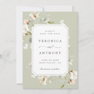 Sage White Blush Elegant Floral Wedding Foto Save The Date