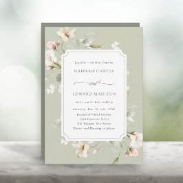 Sage White Blush Elegant Floral Wedding Kaart