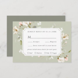 Sage White Blush Elegant Floral Wedding RSVP Kaart