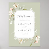 Sage White Blush Floral Weddenschap Welkom Poster (Voorkant)