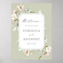 Sage White Blush Floral Weddenschap Welkom Poster