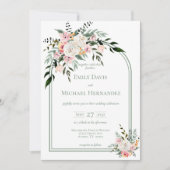 Sage White Blush Peach Floral Arch Invitation Kaart (Voorkant)