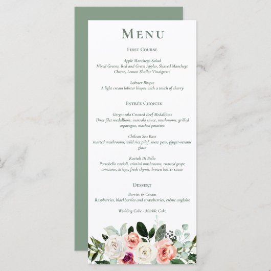 Sage White Blush Peach Floral Menu (Voorkant / Achterkant)