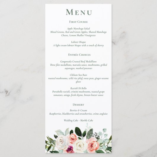 Sage White Blush Peach Floral Menu (Voorkant)