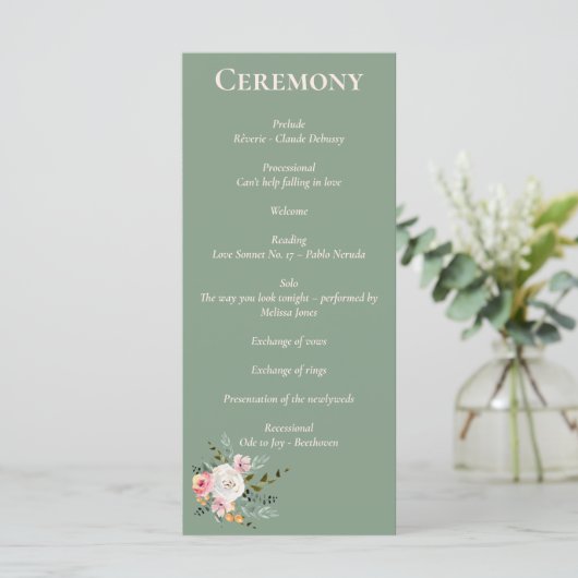 Sage White Blush Peach Floral Programme (Staand voorkant)