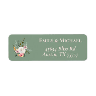 Sage White Blush Peach Floral Return Label
