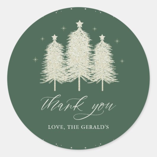 Sage White Christmas Trees Holiday Dank u Ronde Sticker (Voorkant)