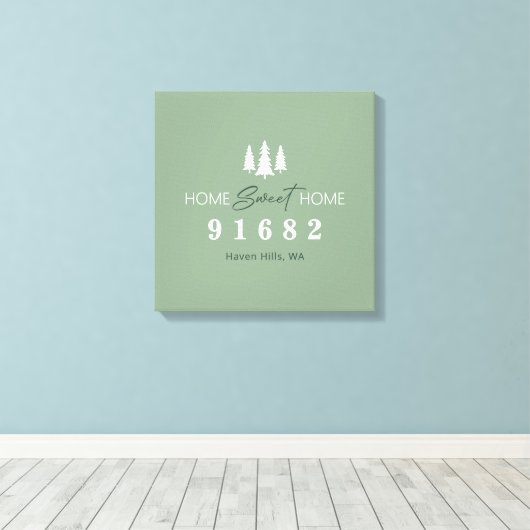Sage White Home Sweet Home Postcode Canvas Afdruk (Insitu (Houten vloer))