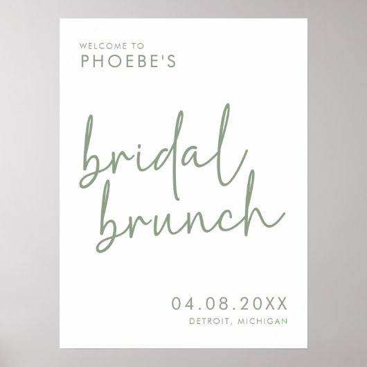 Sage & White Minimalist Bruids Brunch Welkom Poster (Voorkant)