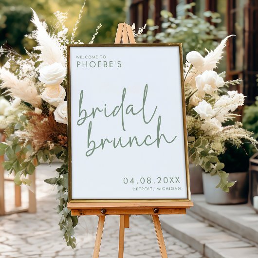 Sage & White Minimalist Bruids Brunch Welkom Poster