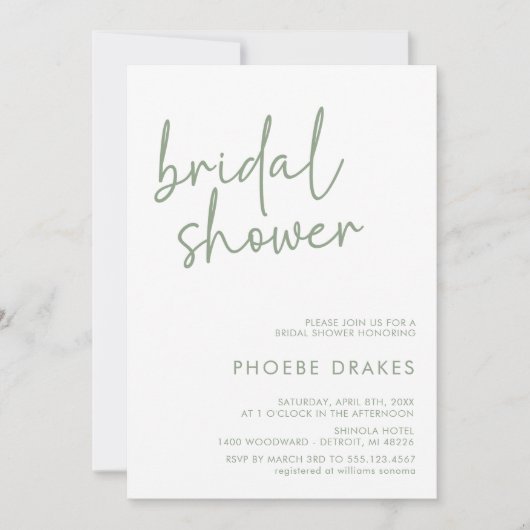 Sage & White Minimalist Script-Vrijgezellenfeest Kaart (Voorkant)