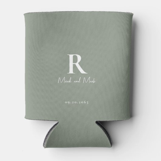Sage & White Monogram en Couple Names Wedding Blikjeskoeler (Voorkant)