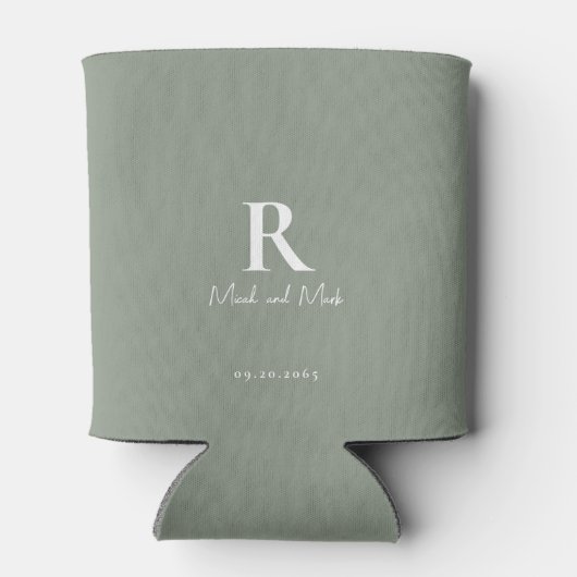 Sage & White Monogram en Couple Names Wedding Blikjeskoeler (Achterkant)