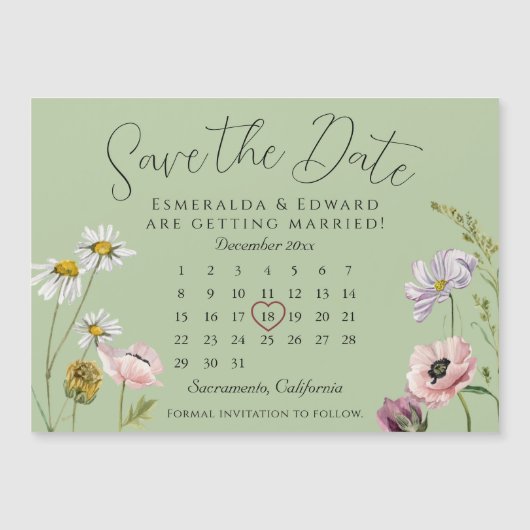 Sage Wild Flower Trouwkalender Sla de datum op (Voorkant)