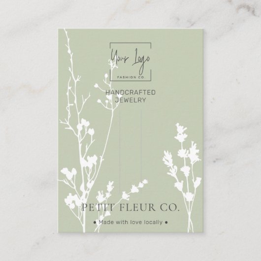 Sage Wildbloemen Sieraden Haarclip Display Kaart Contactkaartje (Voorkant)