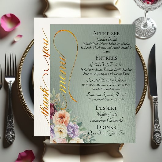 Sage - Wilde Bloemen, Monogram & Bedankt  Menu