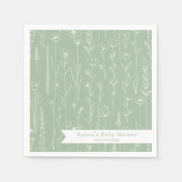 Sage Wildflower Baby Shower | Floral Pattern Servet