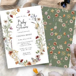 Sage Wildflower Baby shower Invitation Kaart