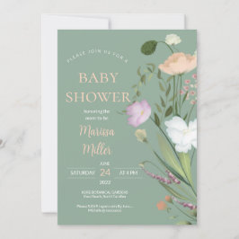 Sage Wildflower Baby shower Kaart