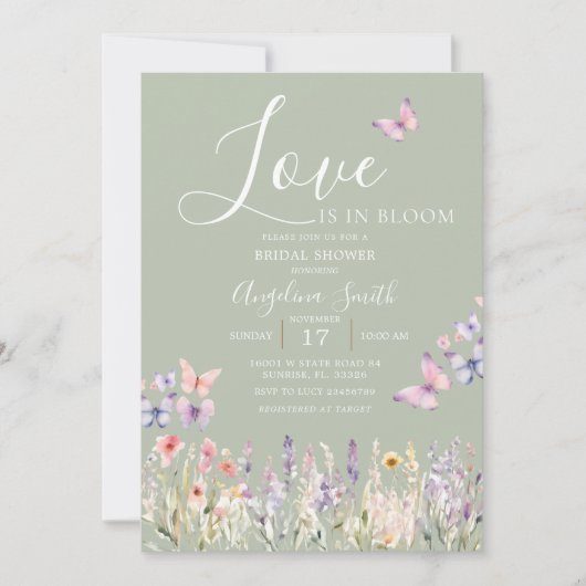 Sage Wildflower Bloemen Vlinder Vrijgezellenfeest Kaart (Voorkant)