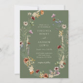 Sage Wildflower Boho QR Code Wedding Kaart (Voorkant)