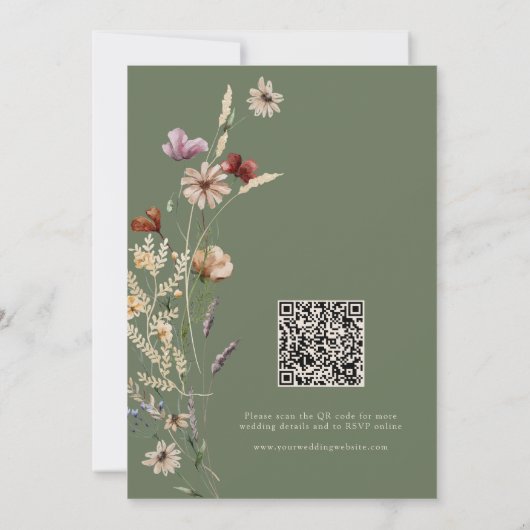 Sage Wildflower Boho QR Code Wedding Kaart (Achterkant)