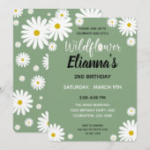 Sage Wildflower Daisy Meisje Verjaardag Uitnodigin Kaart (Voorkant / Achterkant)