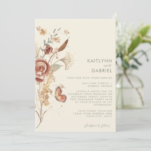 Sage Wildflower Gedroogde Floral Waterverf bruilof Kaart (Staand voorkant)